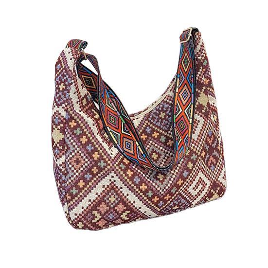 Women Ethnic Crossbody Bag Canvas Shoulder Bag with Adjustable Strap Multicolor Hobo