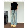 Autumn And Winter New American High Street Washed Light Colored Jeans For Men And Women Straight Leg Slightly Flared Loose Wide Leg Pants