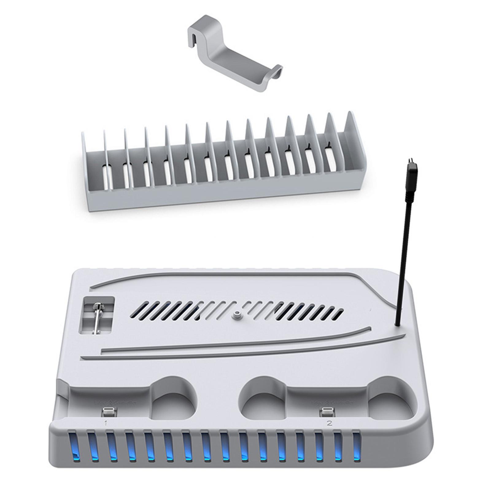 Вертикальная охлаждающая подставка для консоли PS5 Slim/Disc, док-станция для зарядки контроллера, охлаждающая зарядная станция, 9 режимов освещения и крючок для гарнитуры