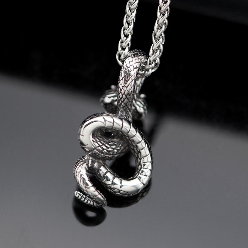 Men's Retro Fashion Stainless Steel Python Pendant - Unique Hip Hop Design