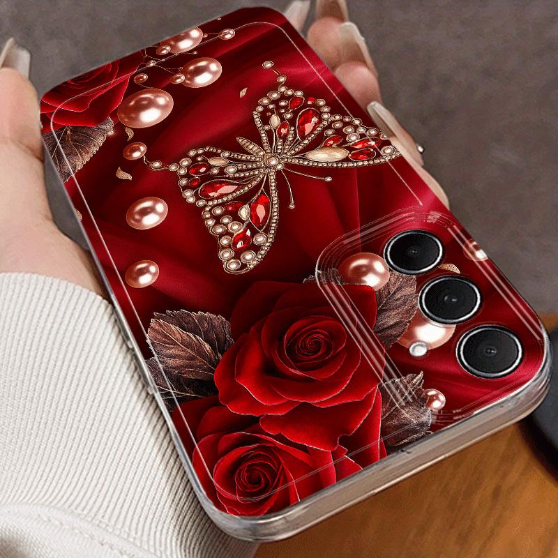 Butterfly Pearl Rose Pattern Phone Case for Samsung Galaxy S26 S25 S24 S23 S21 S20 fe/plus/Ultra Anti Drop Transparent Soft Case