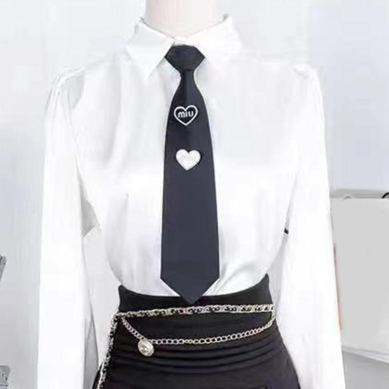 Casual Heart Print Zippers Tie Stage Performances Neck Tie Artistic Youth Tie for Female Student
