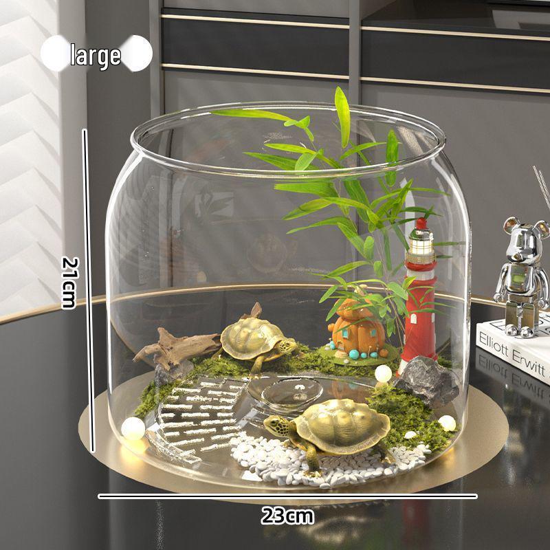 High-Transparency Desktop Fish & Turtle Tank with Climbing Platform – Ornamental Betta Eco-Tank for Living Room