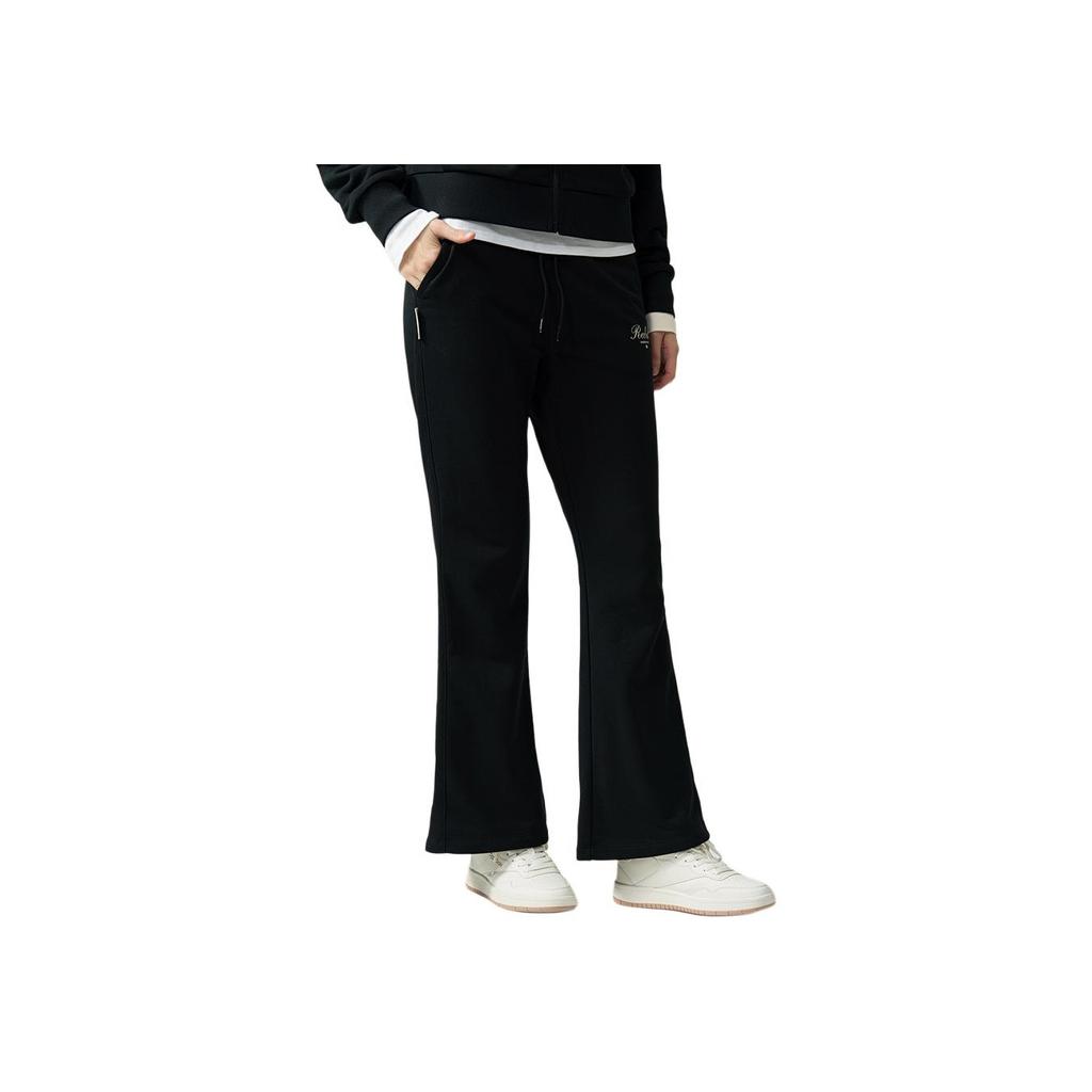 Reebok Logo Embroidered Drawstring Mid-Rise Flared Knit Sports Pants Women pants Black 24FRM602WGH0