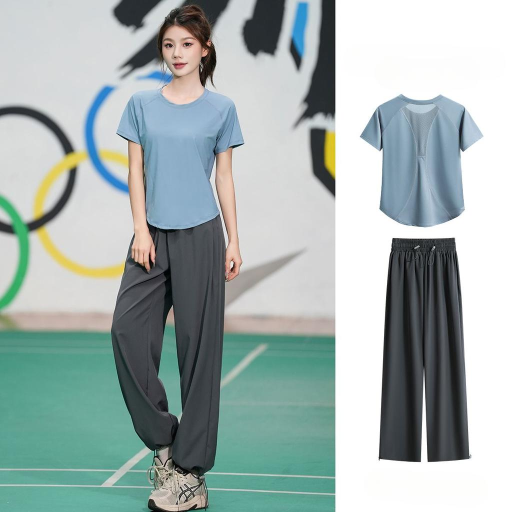 Professional Quick Dry Sports Set Summer Breathable Running Yoga Loose Fitness Short Sleeve Workout Outfit