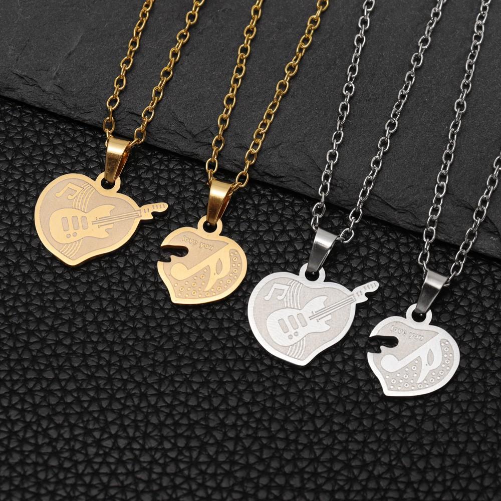 Fashion Creative Romantic Art Creative Design Personality Couple Chain Stainless Steel Guitar Pendant Love Necklace Pendant Pie