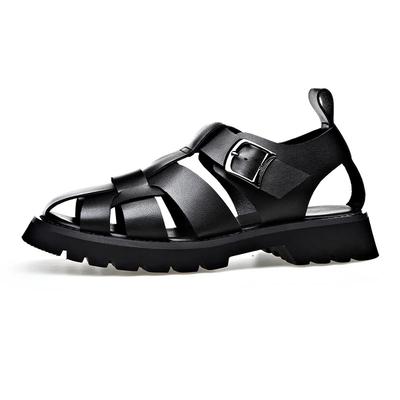 Mode Stora Storlekar Romerska Sandaler i Koskinn för Män 2025 Sommar Designer Utskurna Plattformsskor Manlig Mode Vardagliga Svarta Sandaler Man