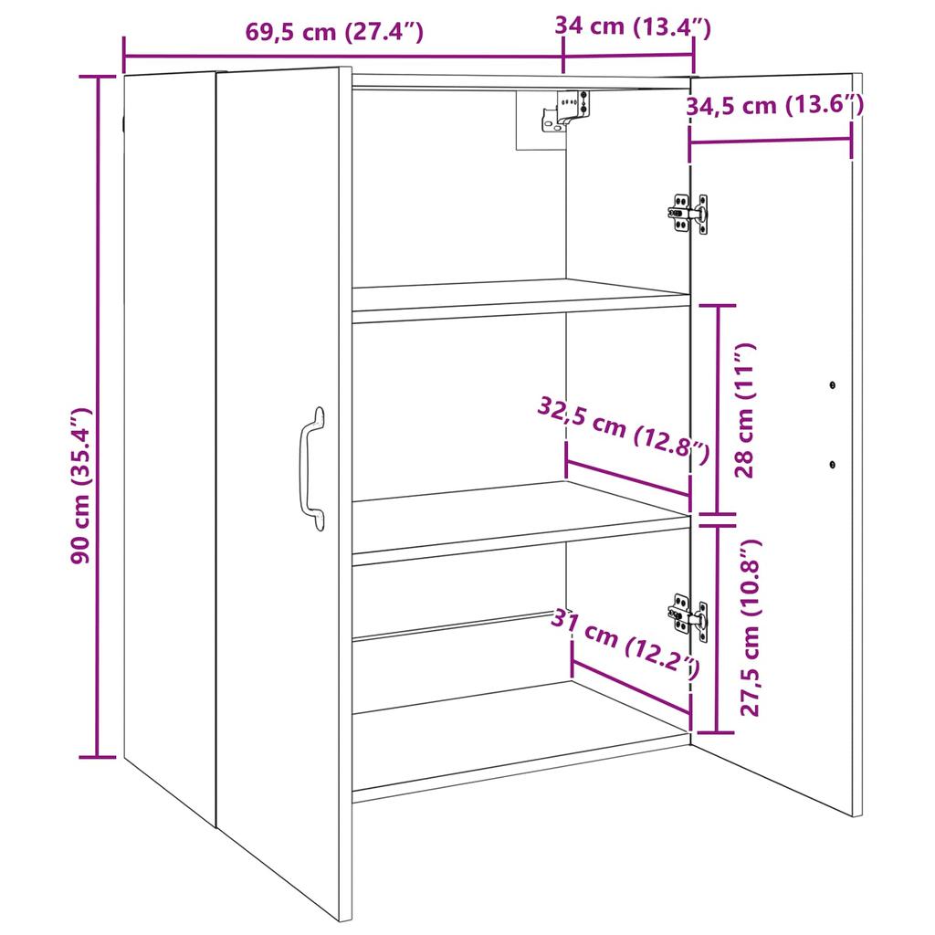 Wall Cabinet Reclaimed Wood Look 69.5 X 34 X 90 Cm Engineered Wood