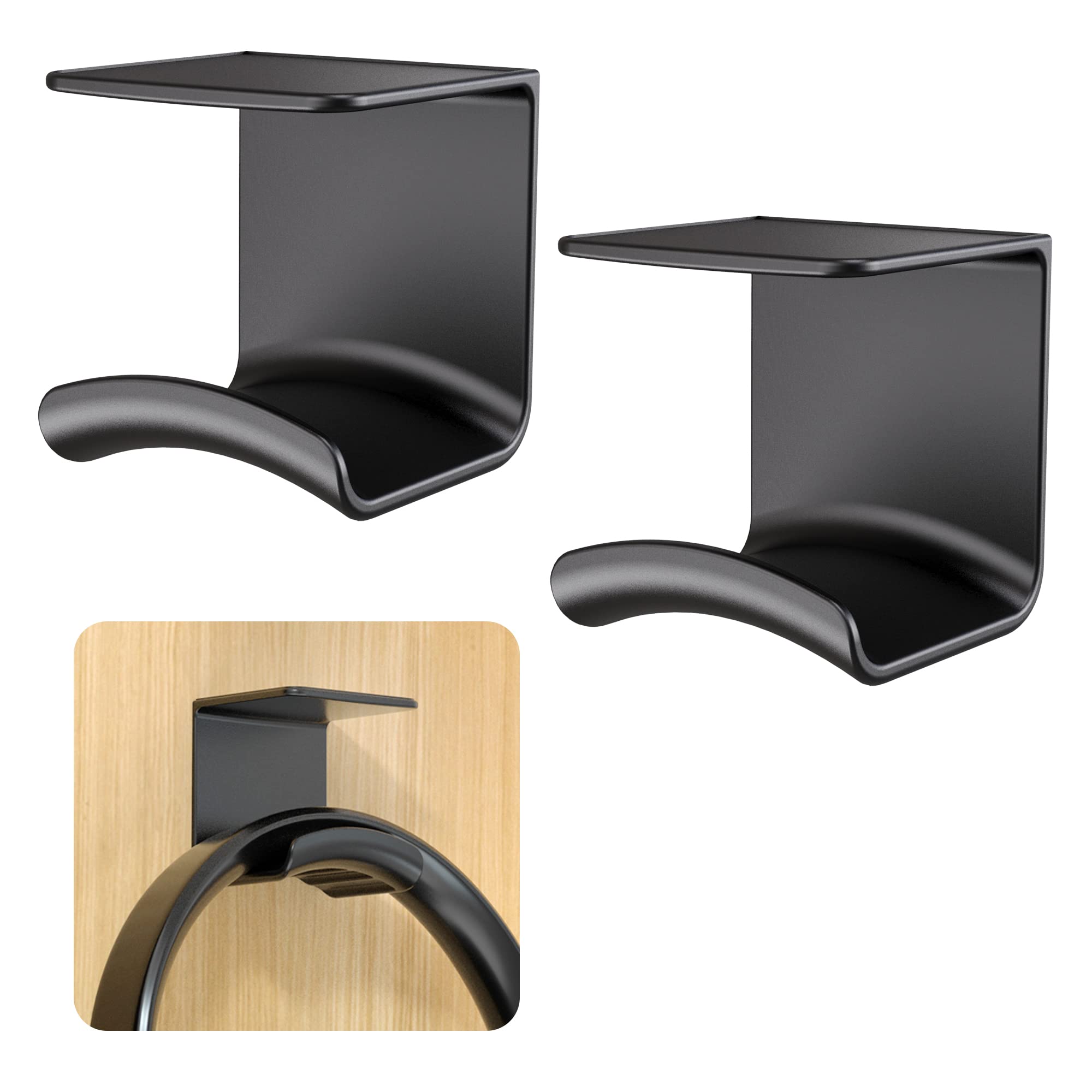 

Cozycase of Headphone Stand Wall Mount Tabletop Headphones Hanger Strong Stylish Headphones Holder Cable Storage Black Load Capacity [Set 2] - [Super