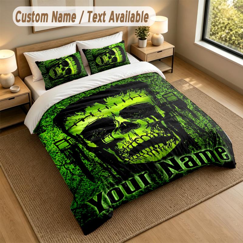 3Pcs Bedding Set Custom Name Text, 1 Sheet 2 Pillowcases Home Bed DecorFrankenstein's Monster