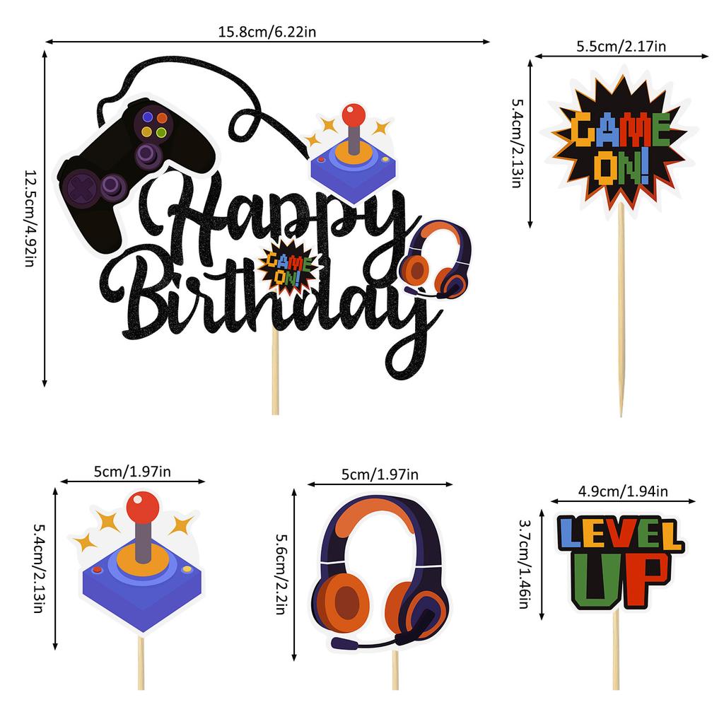 Video Game Cake Toppers Video Game Happy Birthday Controller Headset Cake Decoration for Game Theme Birthday Party Supplies
