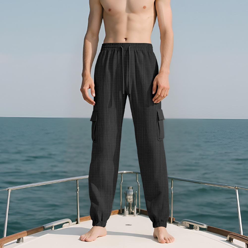 Men's Casual Cargo Pants Multi-Pocket Outdoor Hiking Work Drawstring Pants for Spring Autumn Travel Camping