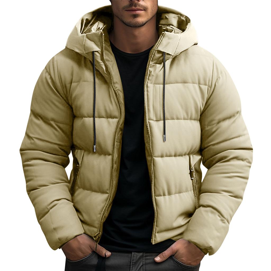 Men's Leisure Adding Fleece Thickened Hooded Hood Cotton-Padded Jacket Coat