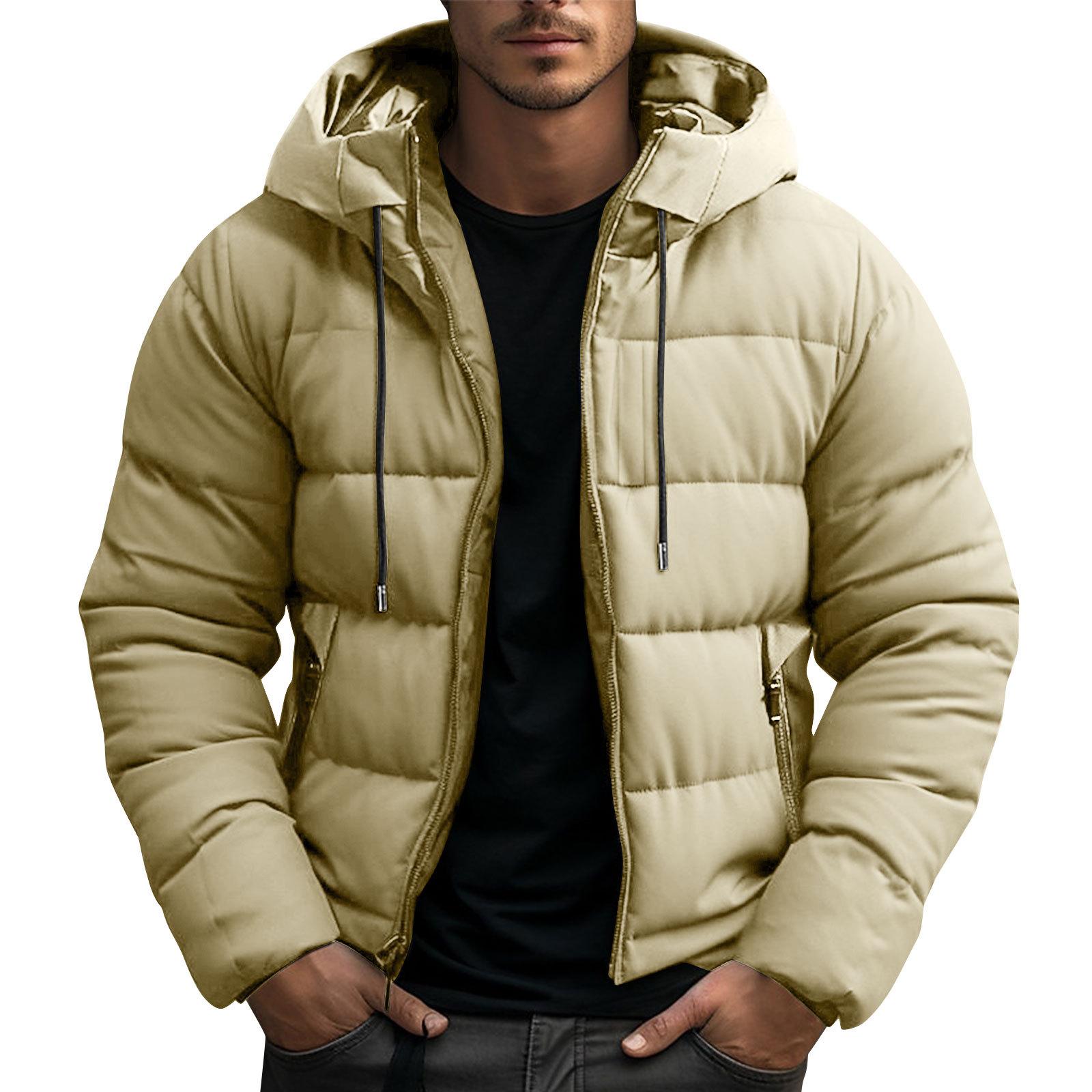 

Men s Leisure Adding Fleece Thickened Hooded Hood Cotton-Padded Jacket Coat XL