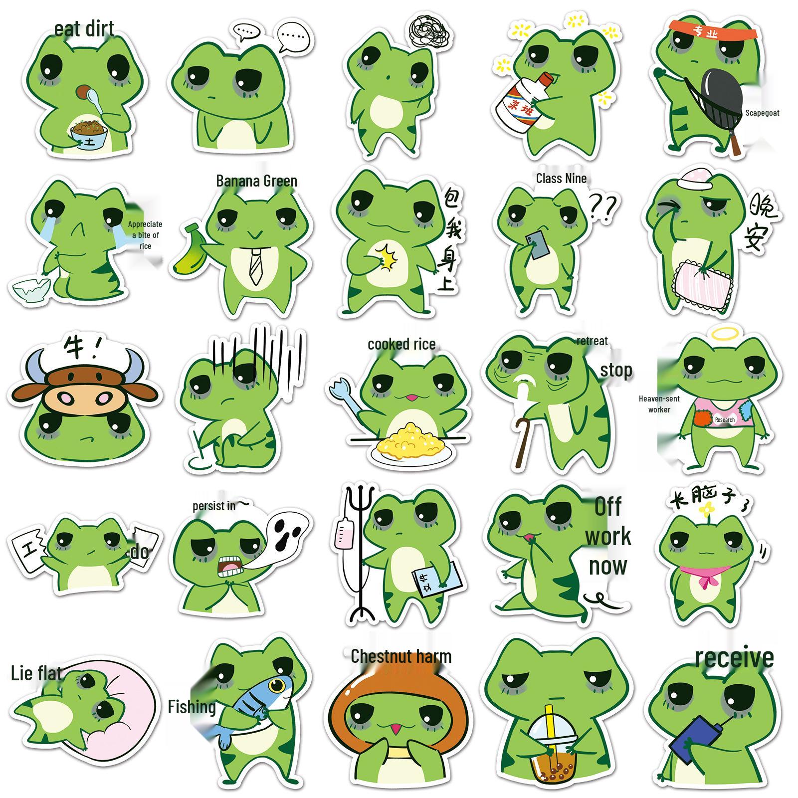 50 Sheets Cute Hand-Painted Frog Emoticon Stickers for Journaling - Soft Animal Stickers by Guka Stationery