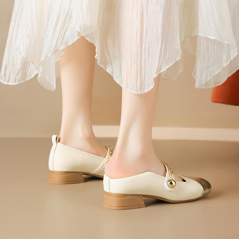 Women Shoes Fashion Leather Casual Mary Jane Shoes Girl High Heels Shoes Square Toe Pumps