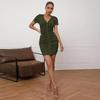Spring and Summer European and American Women's Clothing V-neck Waist Temperament Short-sleeved Sexy Hip-wrapped Knitted Dress