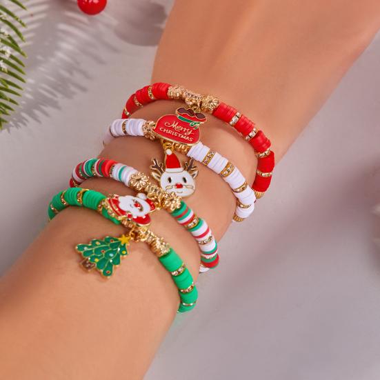 Christmas Bracelets for Women Handmade Clay Beads Stretch Bracelet Holiday Friendship Jewelry Gifts Stocking Stuffers for Xmas Party Favors