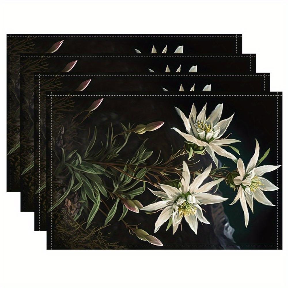 

Dark Floral Placemats Set of 4 Black Table Mats White Flower Place Mats for Dining Table Kitchen Decor 4Pcs-30X45cm(12X18in