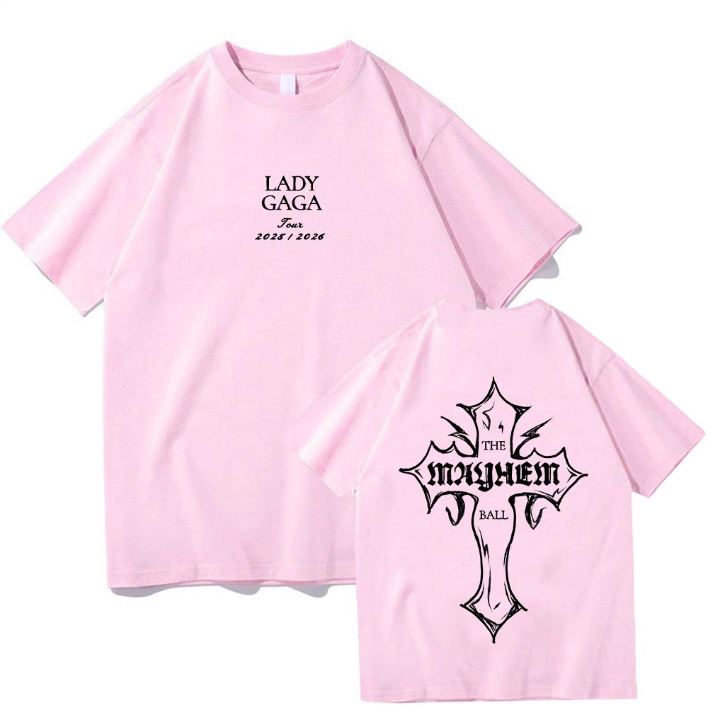 Lady Gaga MAYHEM Cross Cutoff T-shirt Trendy Graphic T Shirts for Man Women Cotton High Quality Clothing Outdoor High Street Top