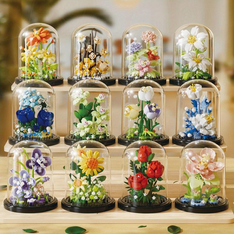 

Flower Building Blocks Set, 1 Set 3D Flower Blocks Building Toy with Dust Cover, Home & Office Desktop Ornaments, Flower Bricks, Perfect Gift for 160Pcs three-color flower