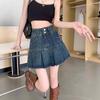 High-waisted Retro Denim A-Line Skirt for Women - Summer Korean Style, Tummy-Covering, Slimming, Designer Niche, Short Pleated Skirt