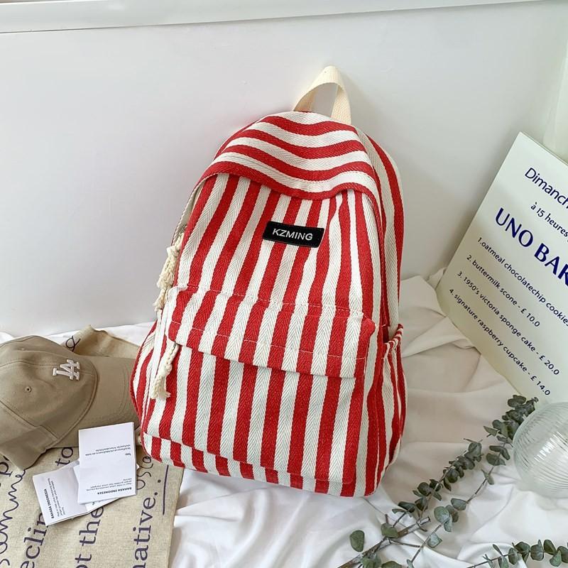 Fashionable Pattern Striped Student Canvas Backpack For Casual Daily Use
