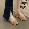 Muffin thick bottom slope slippers women's spring and summer wear 2025 new Internet celebrity transparent one-word with toe fashion sandals