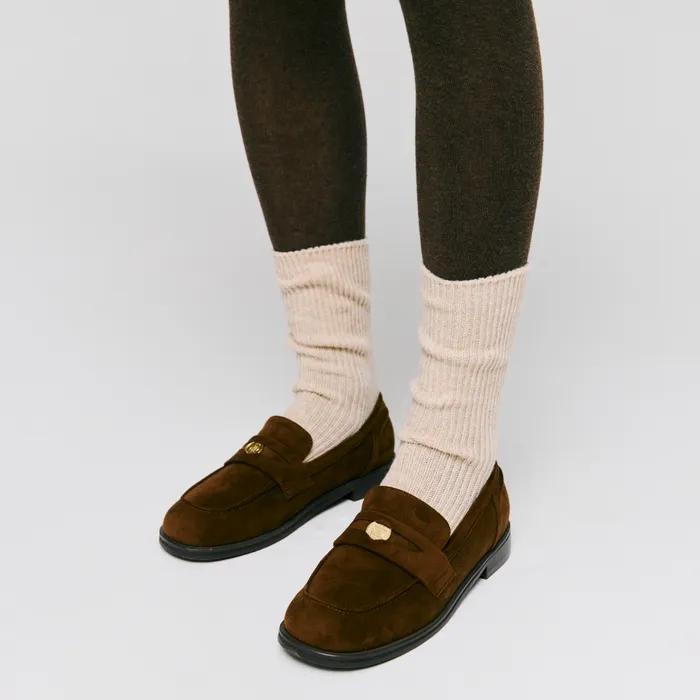 label wool knit socks - oatmeal