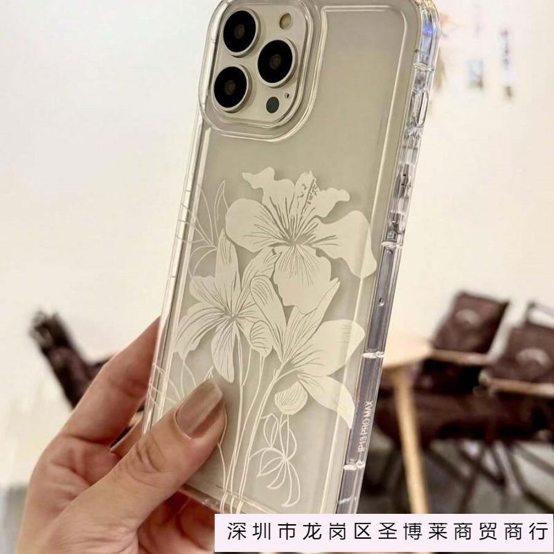 White flower for iPhone16 airbag 15 Apple 14 mobile phone case 13promax transparent 12 advanced 11 burst