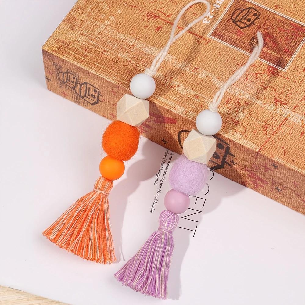 Aromatherapy Auto Rear View Mirror Pendants Tassel Natural Wood Silicone Felt Beads Car Hanging Ornaments Perfume Diffuser