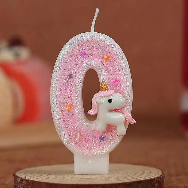 3D Number Birthday Candle Pink Glitter Unicorn Cake Decorating Party Anniversary Cake Decor for Cake Children's Birthday Candle