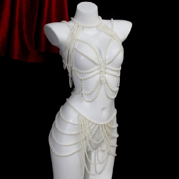 Modern Faux Pearls Body Necklace for Women Adjustable Strap Shoulder Chain Great for Celebrations and Day To Day Fashion