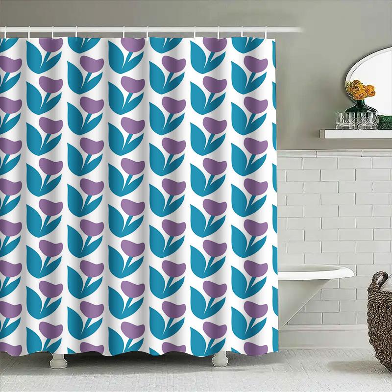 Modern Simple Blue Green Flower Print Shower Curtains for Bathroom Decor Purple Floral Pattern Bath Linen Set 3D Waterproof Fabr