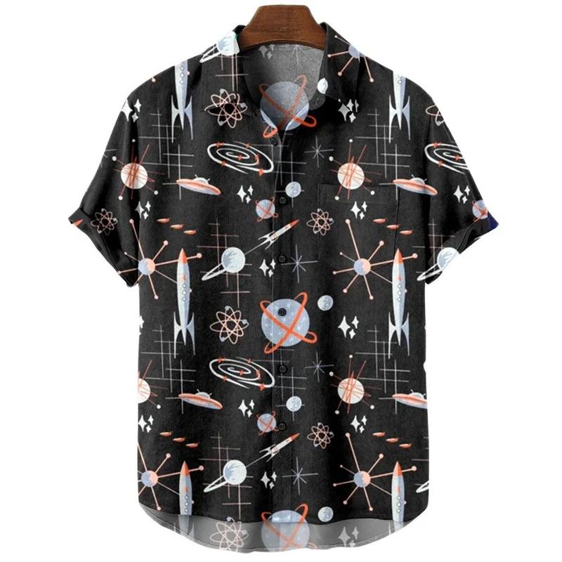 Men Clothing Hawaiian Vacation Beach Shirt Lapel Blouse Summer Casual Clothes Tops Chemise