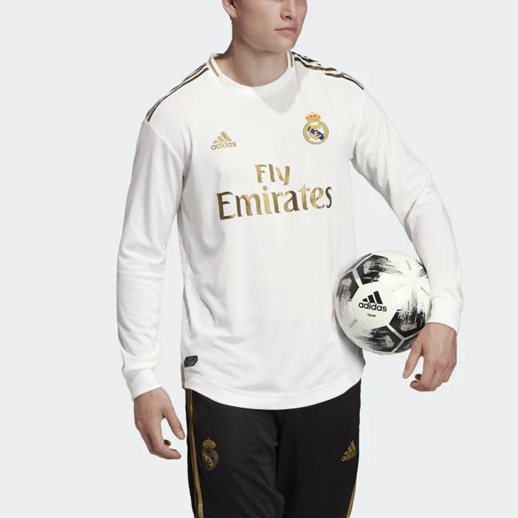 Adidas Real Madrid 2019-2020 Season Player Edition Letter Logo Stripe Sports Soccer Long Sleeve Jersey Men Tops White DW4437