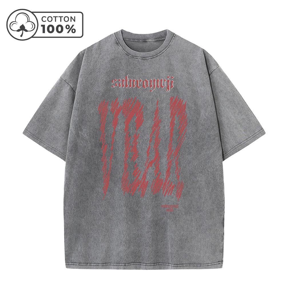 

Mens Graffiti Text Print Washed TShirt Retro Distressed Summer Commute Pure Cotton Short Sleeve Casual Loose Street Style Top S