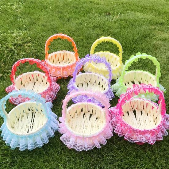 Cat In Flower Basket Model High Fidelity Fuzzy Kitty Shirring Lace Decor Battery-operated Soft Touch Plush Squeaking Feature Toy Figurine Holiday