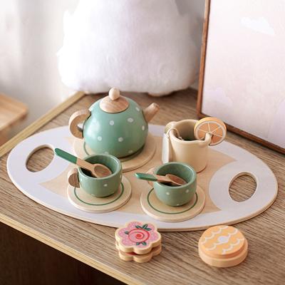 Tea Party Geschirr Holz Handwerk Spielzeug Küche Rollenspiel-Set für Kleinkinder Kinder Geburtstagsgeschenk Gefälligkeiten Küche Spielzeug Geschenk