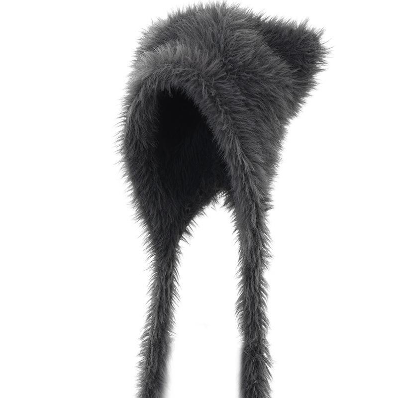 Autumn And Winter New Cute Plush Bear Hat Thick And Warm Imitation Rabbit Hair Windproof Ear Protection Cap