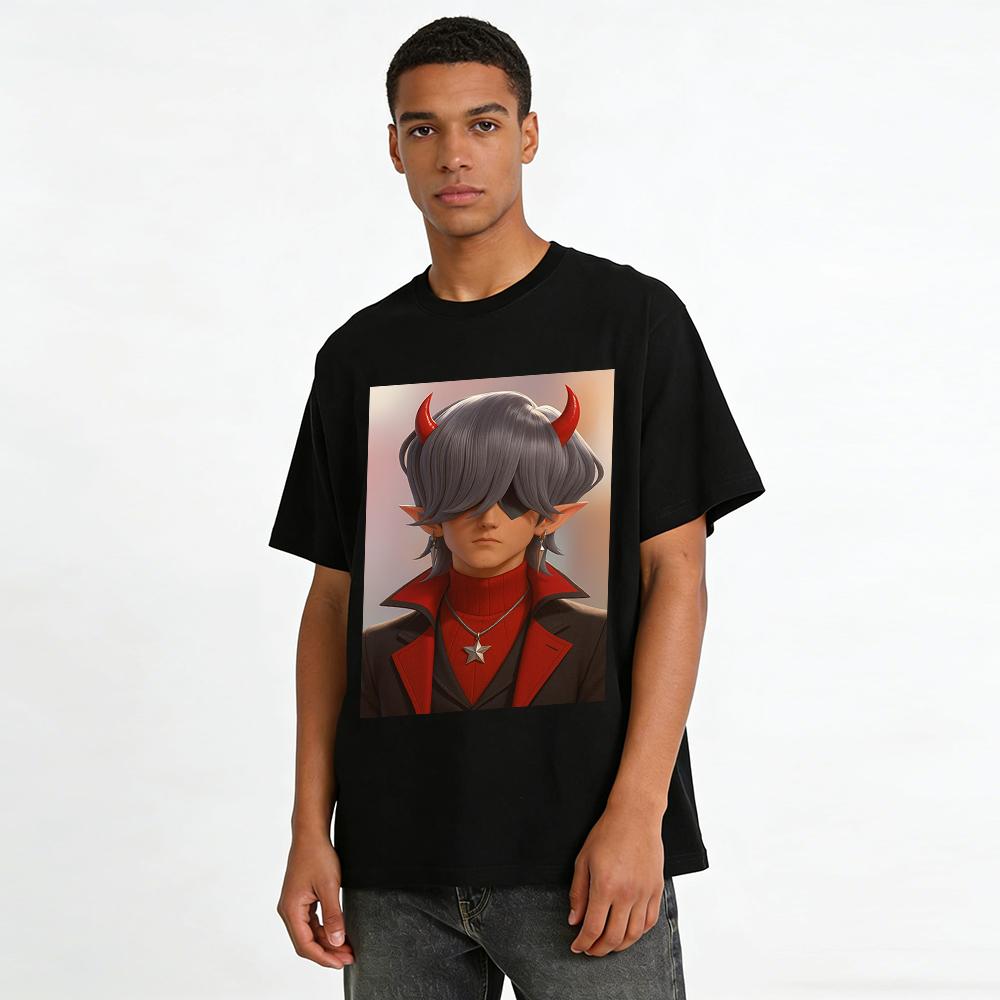 Dark Style Demon Horn Elf Print Trendy Top Unisex Streetwear Casual T-Shirt For Subculture Lovers Pure cotton T-shirt