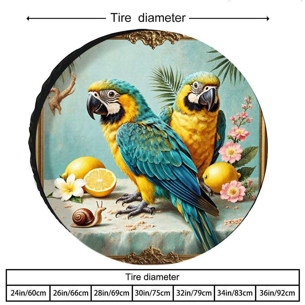 Vintage Parrot Pattern Tire Cover, Polyester Material, Vibrant Colors And Rich Details, Fits Multiple Car Models, Automotive Acc