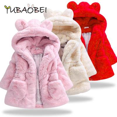 Kaninchenohrmäntel, niedliche Baby-Mädchen-Kunstpelz-Fleecejacken, Kinder, dicke Winter-warme Oberbekleidung