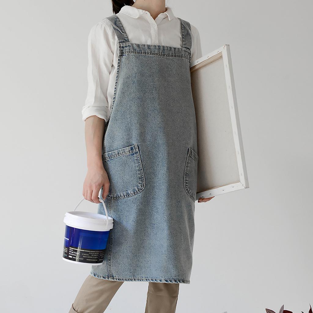 Versatile Denim Apron for Home Chefs Easy Care and Breathable Fabric Cotton Denim Apron for Cooking and Cleaning