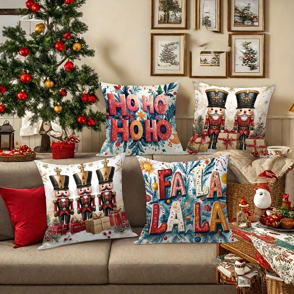 Christmas Nutcracker and Ho Ho Ho/Fa La La Pattern Decorative Pillowcases Sofa room cushion cover home decoration new year gift