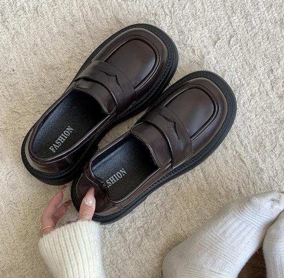 Fashion Luxury Black Leather Women Loafers Platform Slip on Shoes for Women 2024 Spring British Casual Flats Shoe Woman Low Heels