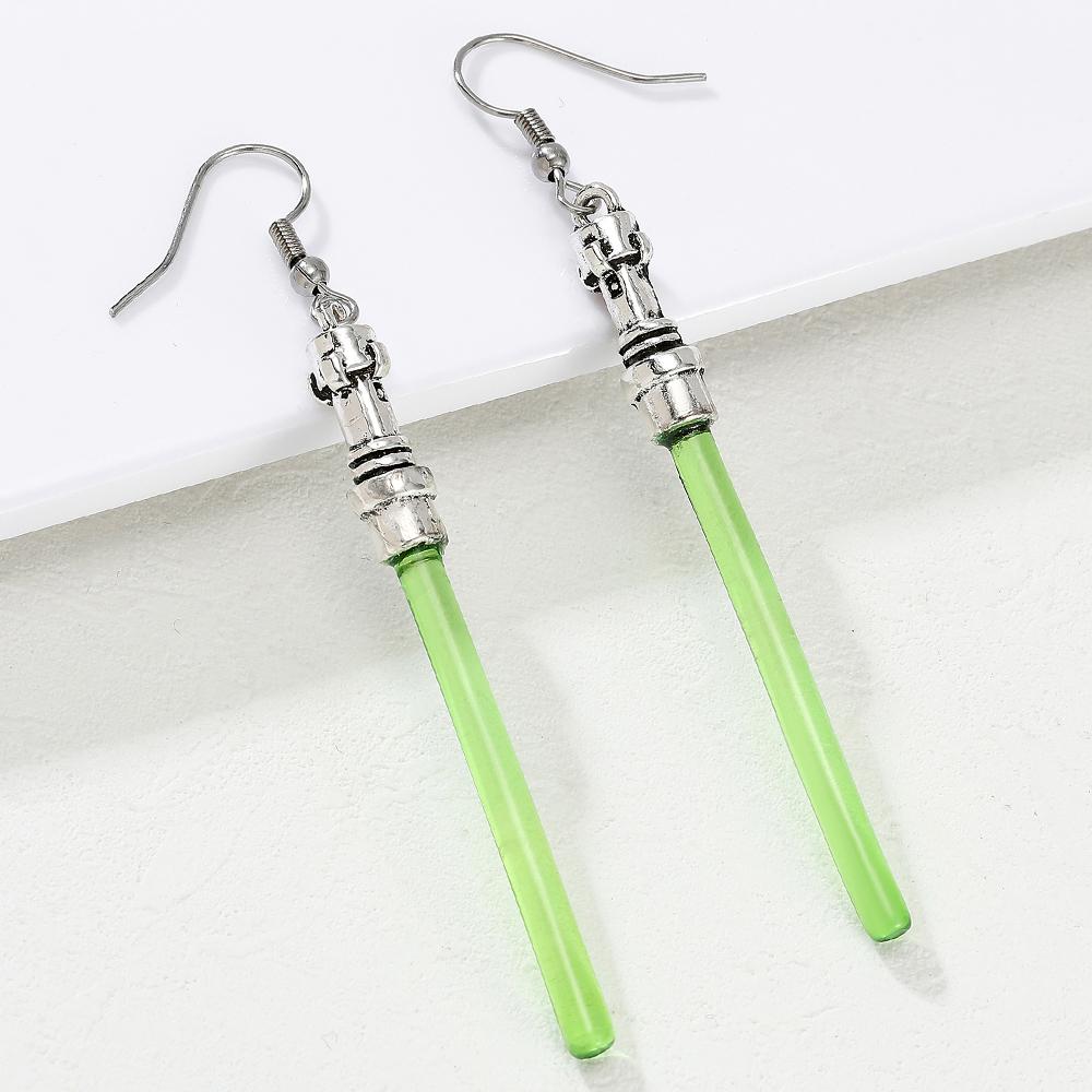 Green Lightsaber Dangle Earrings Unique Light Saber Pendant Drop Jewelry for Women Fans Cosplay Gifts War Movie Inspired
