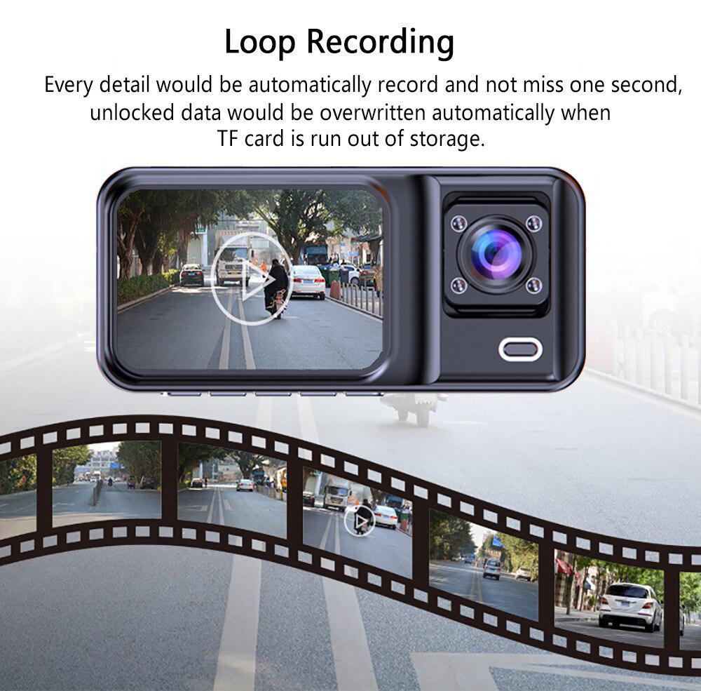 A98 Full HD 1080P Three-Lens Dash Cam: Front, Rear, Interior Infrared Video Recorder
