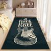 Rock Music Area Rug, Rock and Roll Electric Guitar Vintage Letterpress Dark Green Print, Music Studio Man Cave Decor, Non-Slip Mat