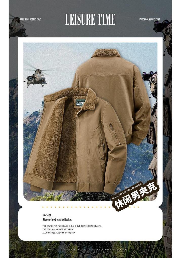 Men's Thickened Pure Cotton Jacket with Fleece Lining - Jeep Style Lamb Wool Winter Coat
